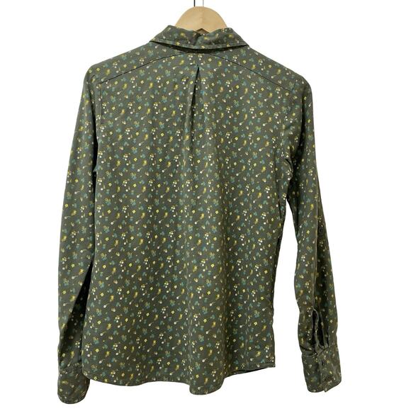 PrAna Womens Salinda Ditsy Floral Button Up Top Size S Olive Organic Cotton - Picture 2 of 10